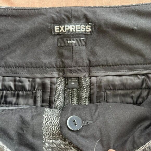 Express Editor Flare Pants Women’s 4R Herringbone Striped Career Gray Black - Picture 4 of 9